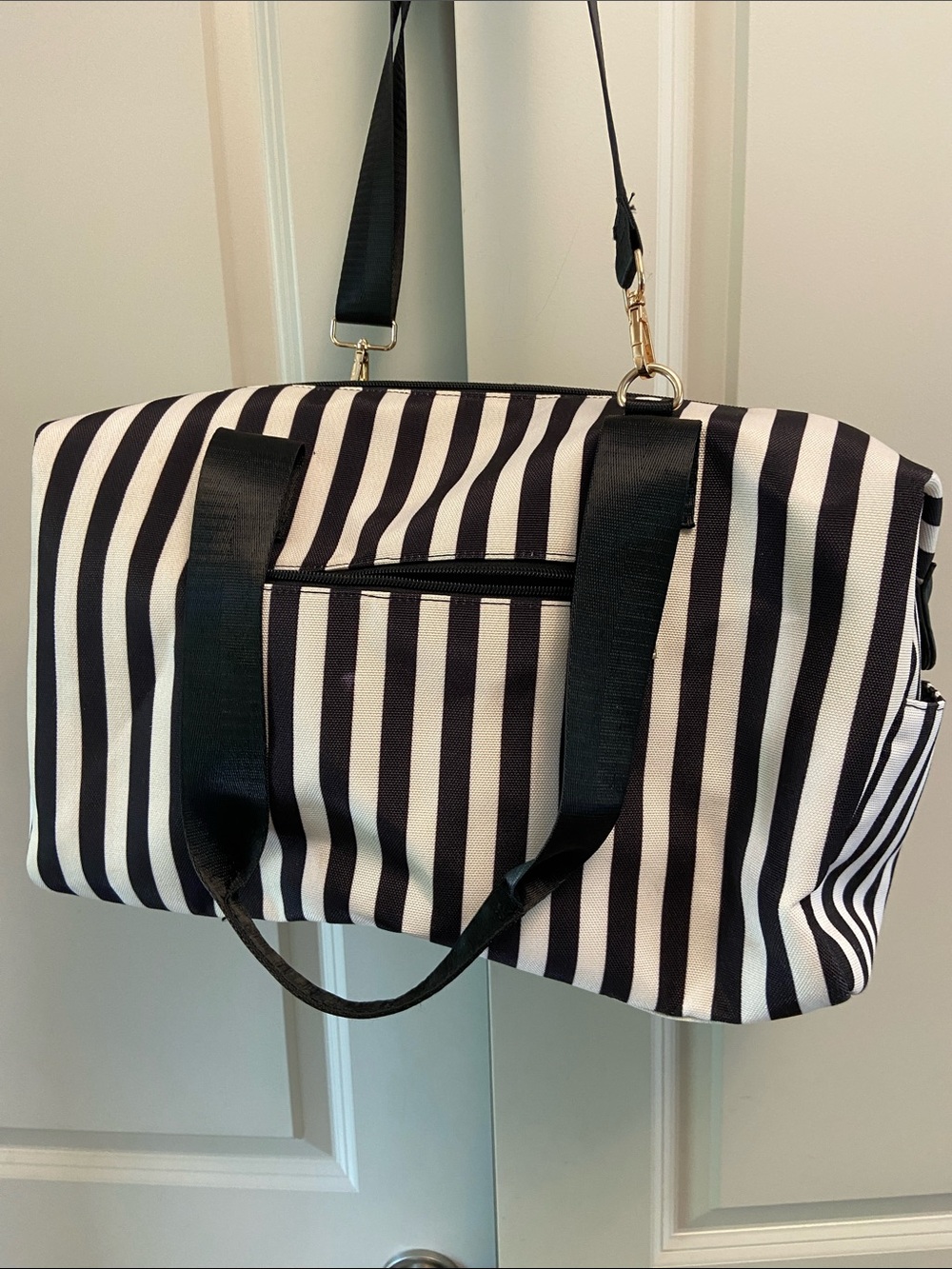 Alice + Olivia Black & White Striped Travel Weekender